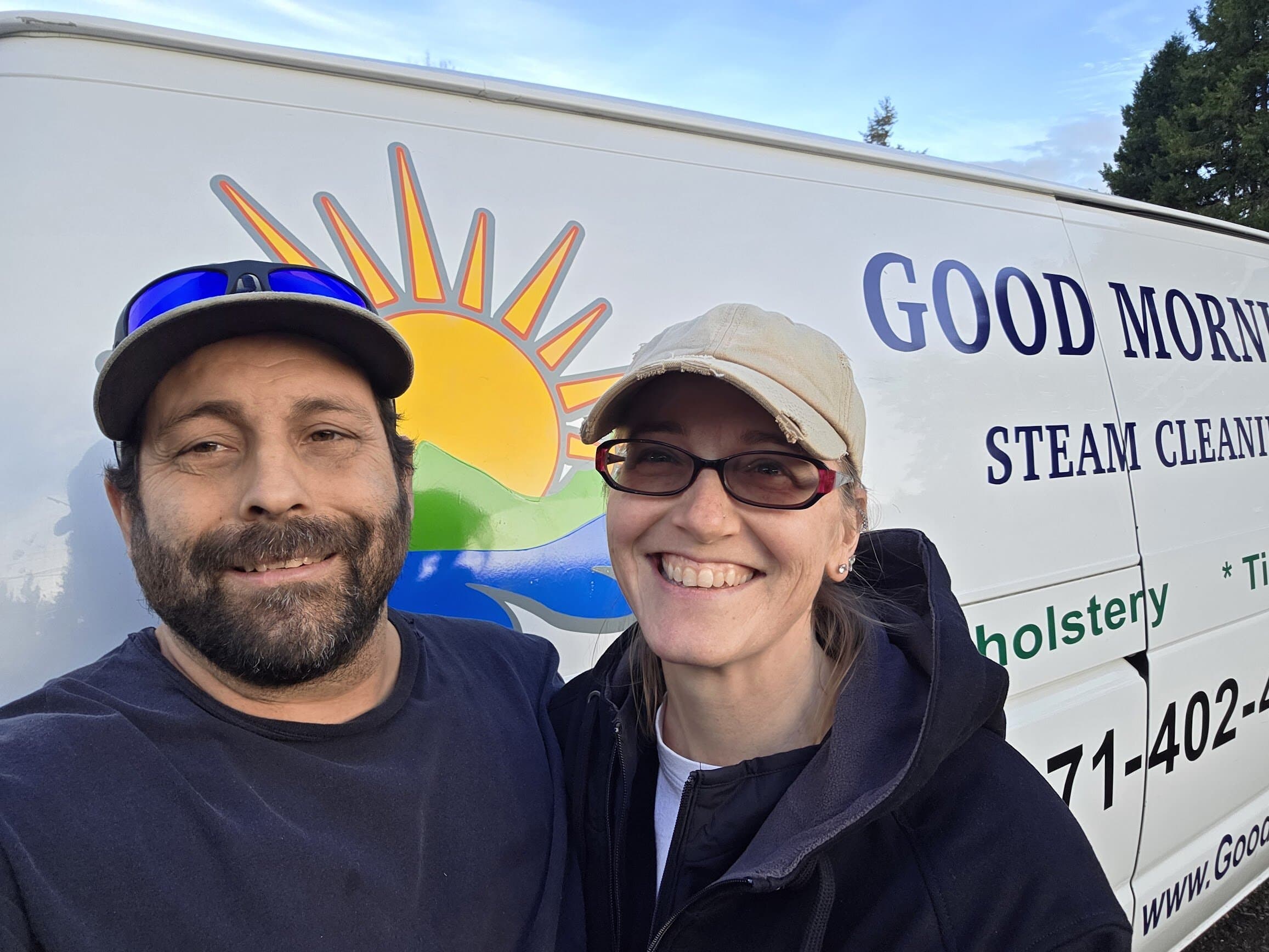 Sebastian and Emily Zito, owners of Good Morning Steam Cleaning, in front of their service van
